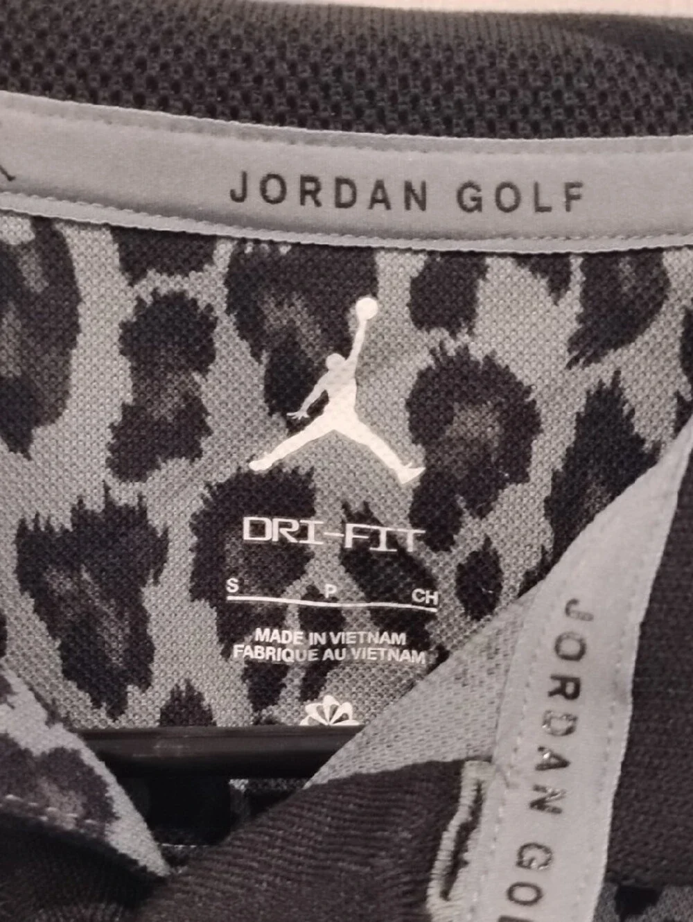 Jordan Men’s Black and Gray Leopard Print Polo